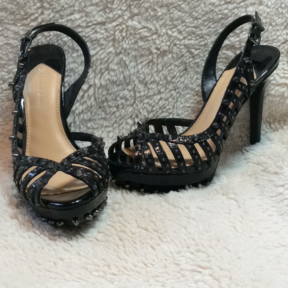 Black Patent Leather Studded Heels